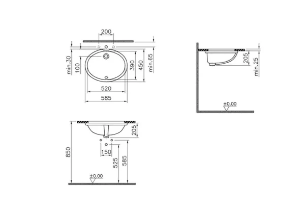 Vitra S20 Tezgah Altı Lavabo 58,5x45cm Beyaz 6069B003-0012 - Görsel 3