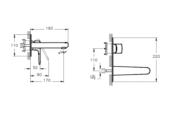 A42721 Root Round Ankastre lavabo bataryası (sıva üstü grubu), Krom - Görsel 2