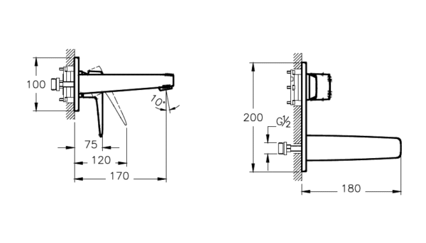 A42738 Root Square Ankastre lavabo bataryası (sıva üstü grubu), Krom - Görsel 2